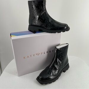 NIB Katy Perry Daarling Combat Shiny Black Lug Sole Zip Up Boots Various Sizes